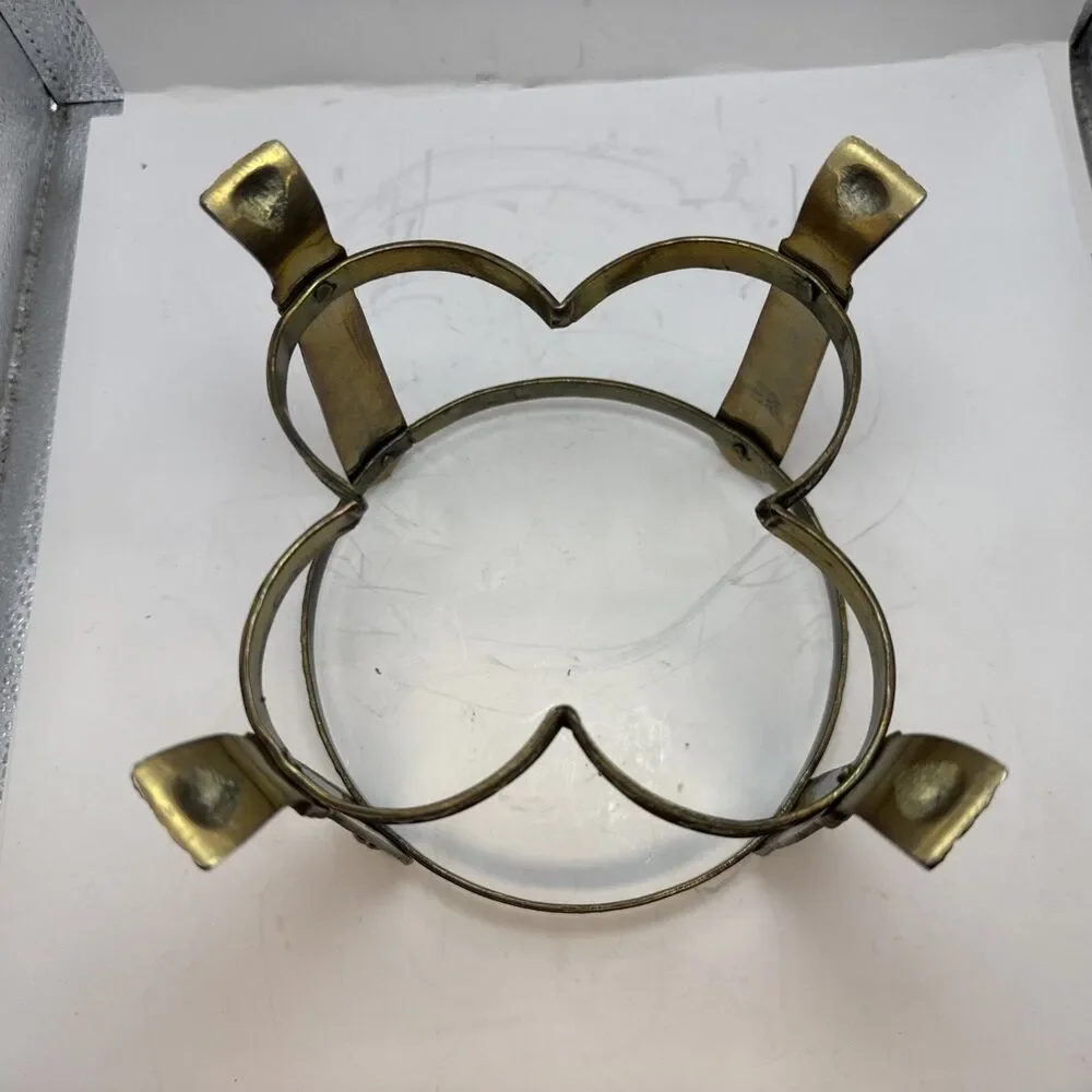 Vintage Glass Potpourri Bowl Orb  Brass  Stand Floral Decor Footed
